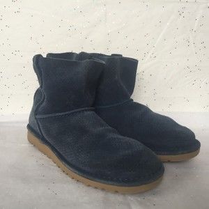 Ugg Blue Suede Perforated Mini Short Ankle Boots - Size 7 Unlined Rubber Sole
